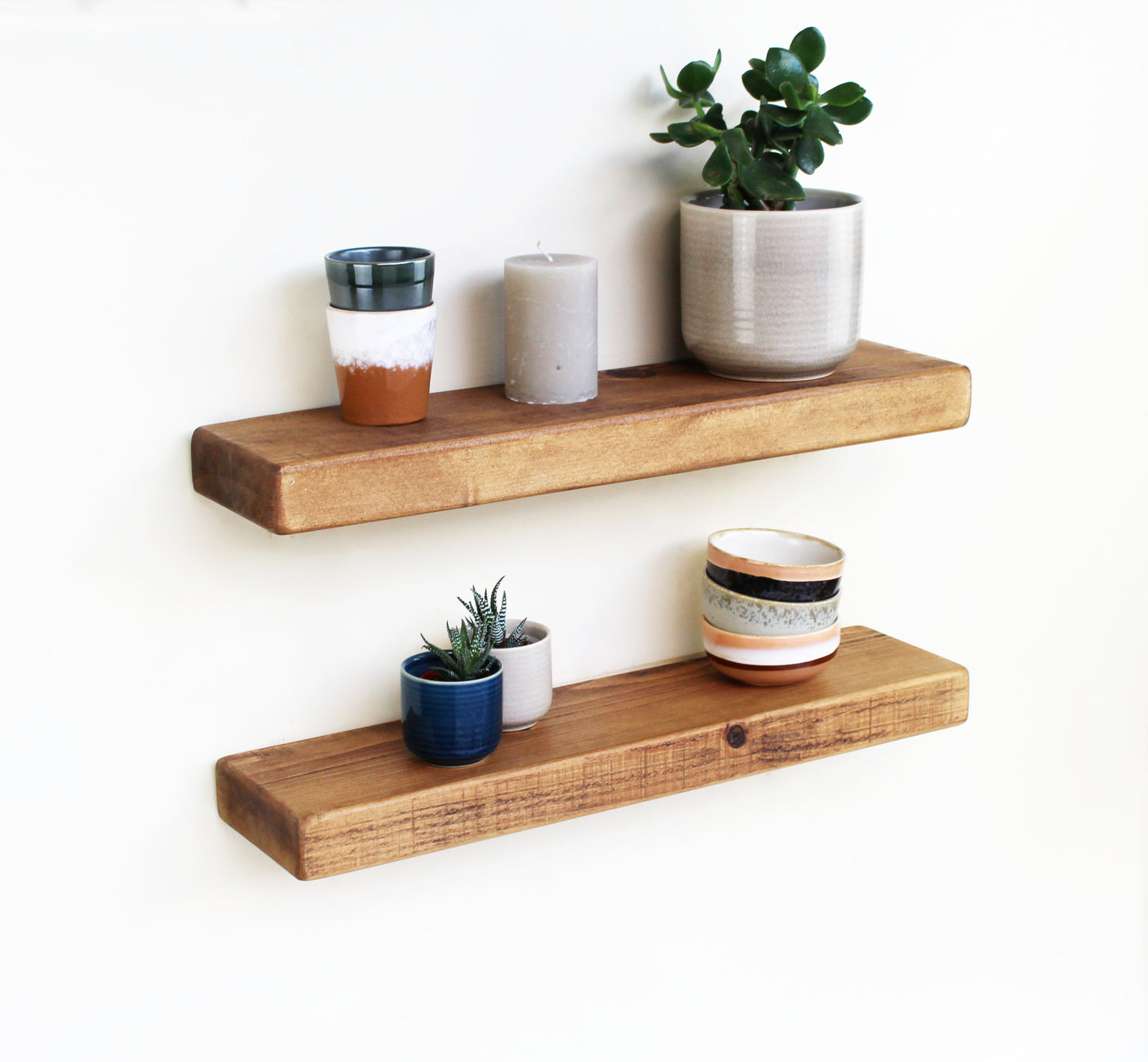 Narrow Rustic Wooden Floating Shelf  - 15cm Depth