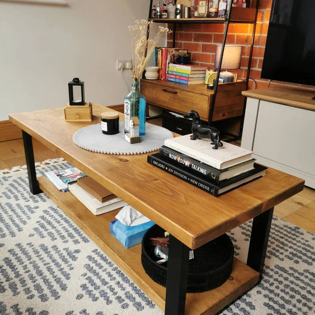 Rustic Wooden Coffee Table with Shelf