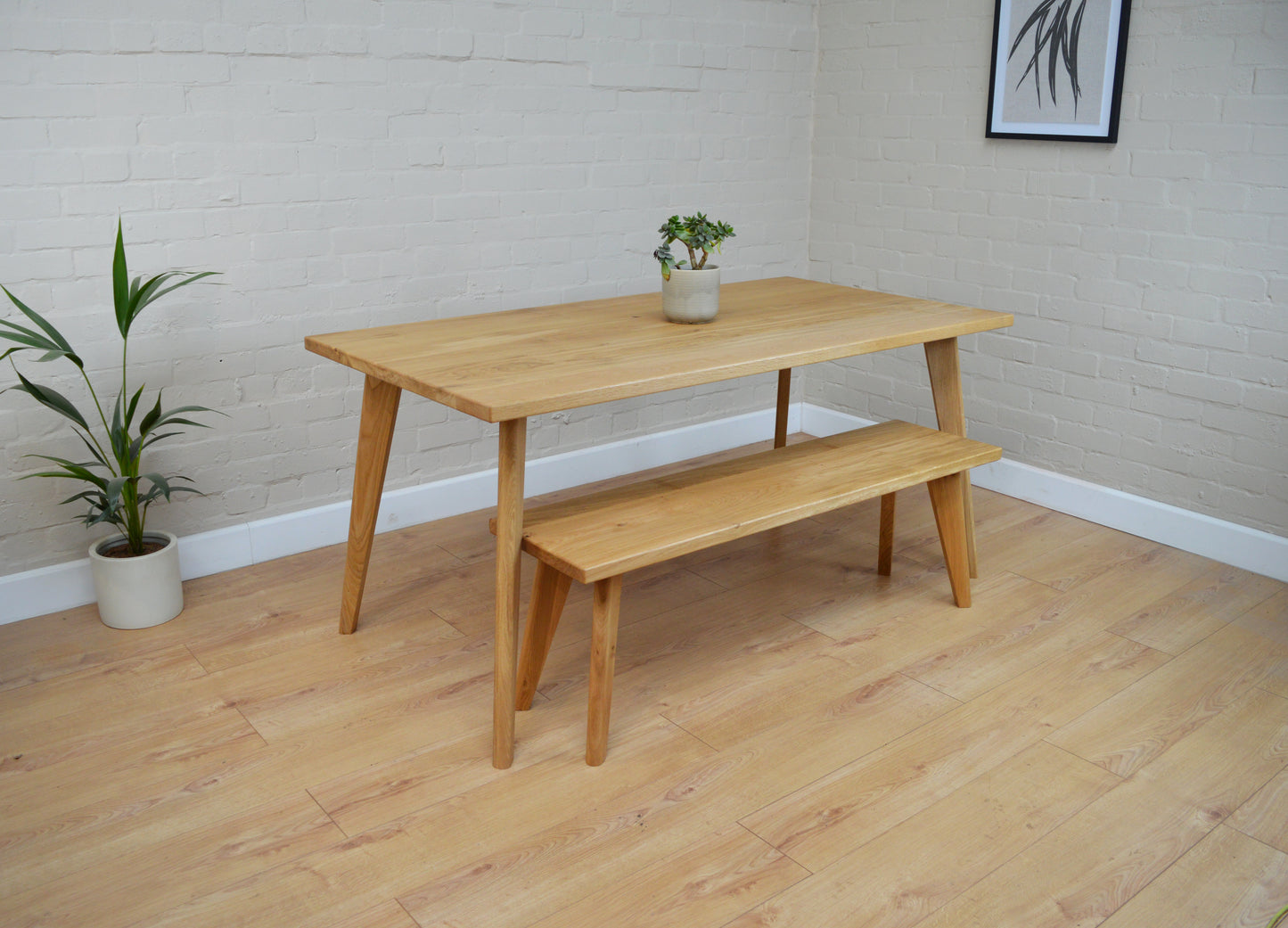 Scandinavian Solid Oak Dining Table and Benches
