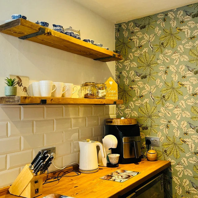 Rustic Wooden Wall Shelves with Industrial Style Bracket | 22.5cm depth