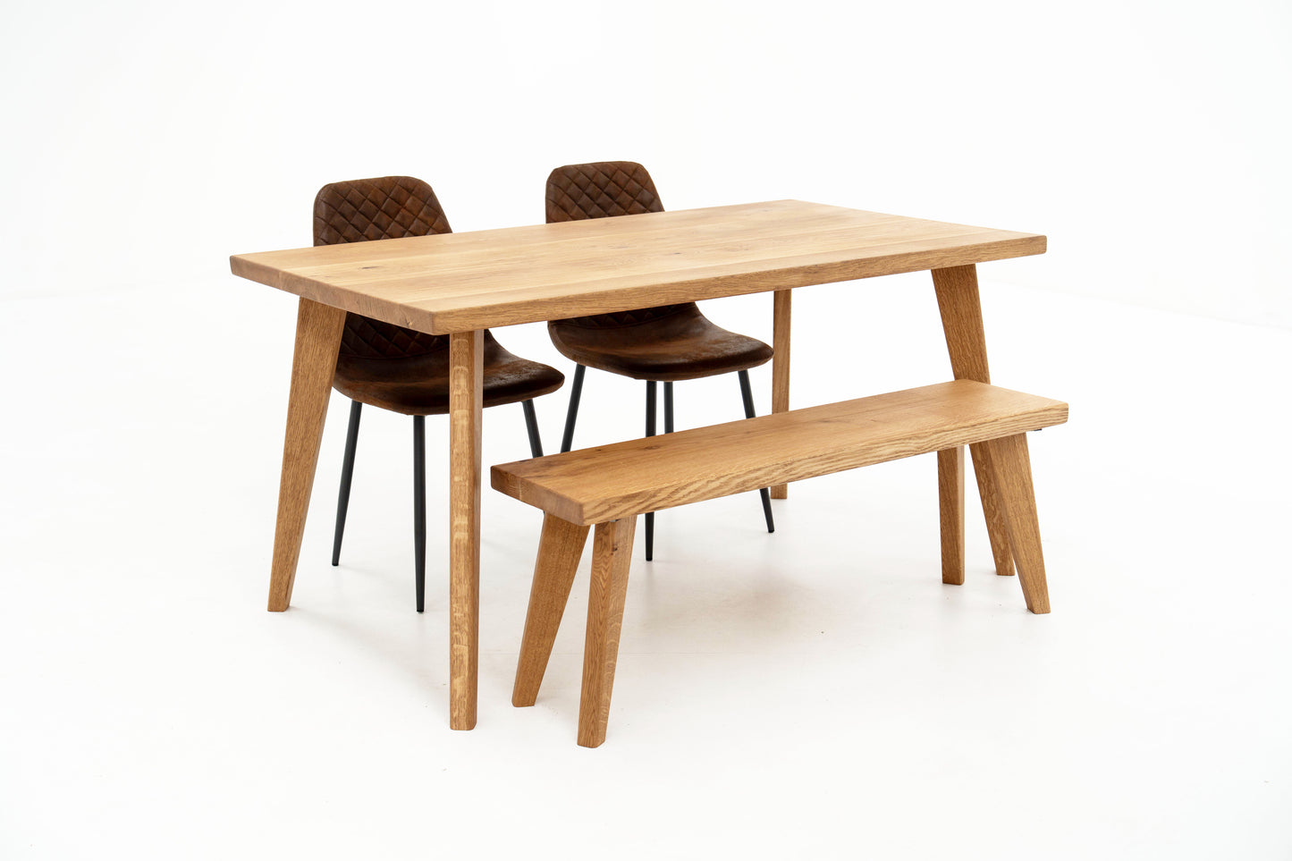 Scandinavian Solid Oak Dining Table and Benches