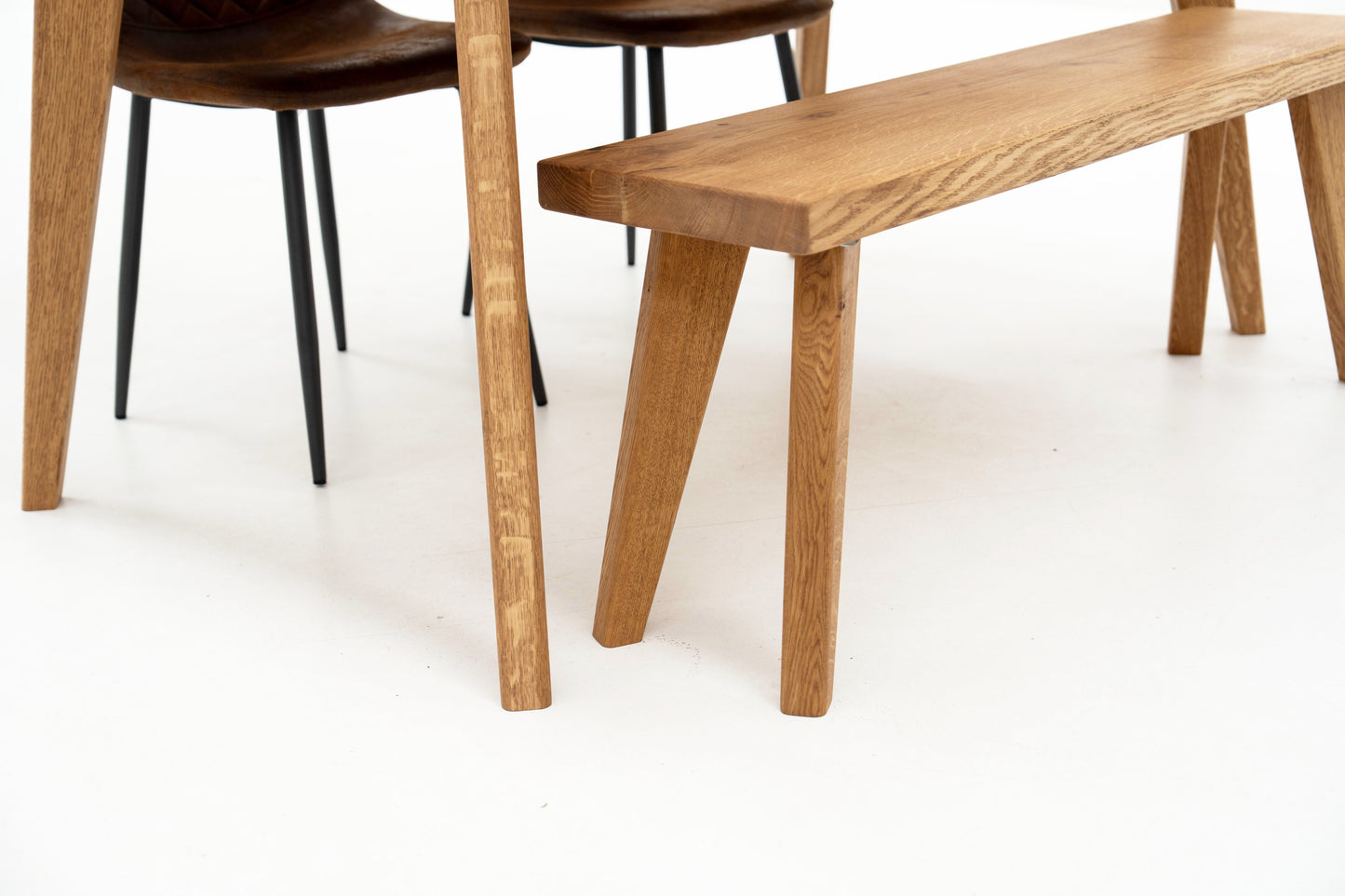 Scandinavian Solid Oak Dining Table and Benches