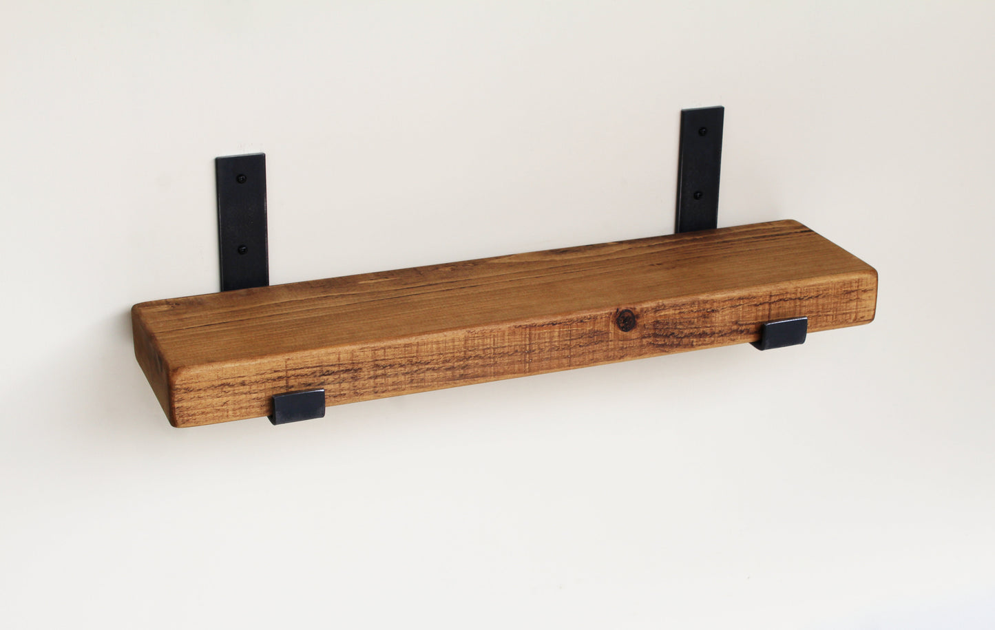 Narrow Rustic Wooden Shelves with Metal Wall Brackets | 15cm Depth
