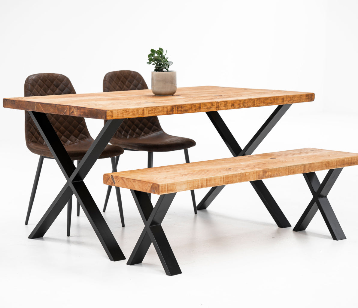 Industrial Dining Table with X-Frame Leg