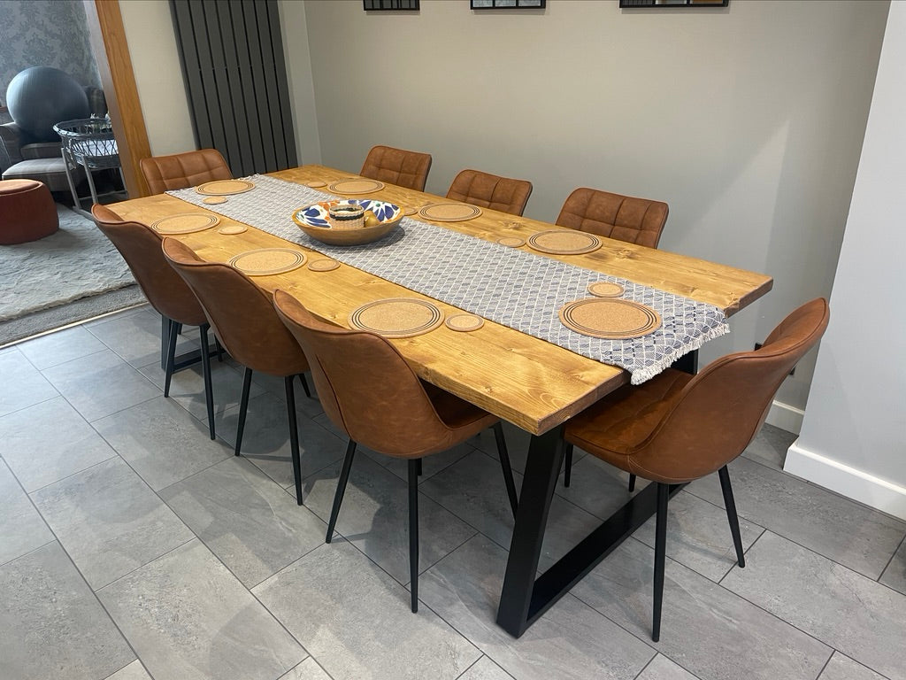 Industrial Dining Table with Trapezium Leg