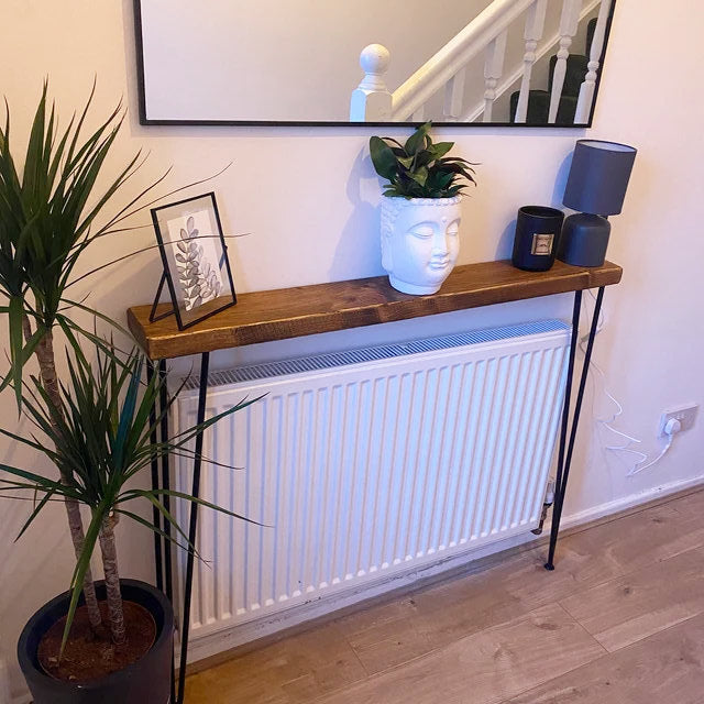 Hallway table deals with hairpin legs