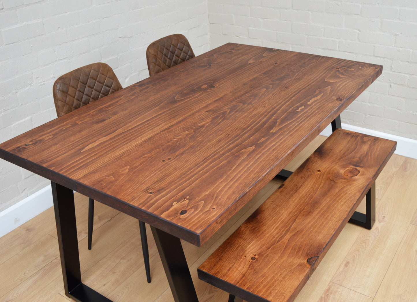 Dark Oak Industrial Dining Table with Trapezium Leg