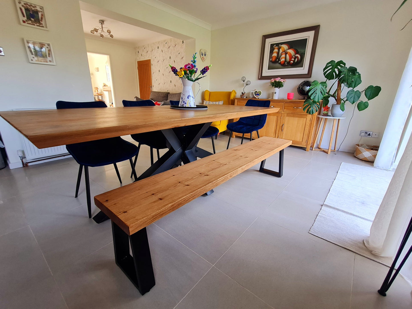 Trapezium Leg Dining Table Bench | Rustic Shoe Bench