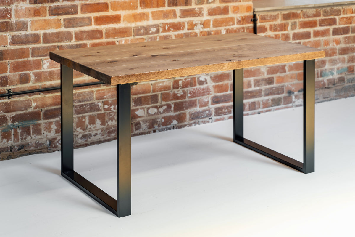Industrial Dining Table with Square Frame Leg – Rust and Oak