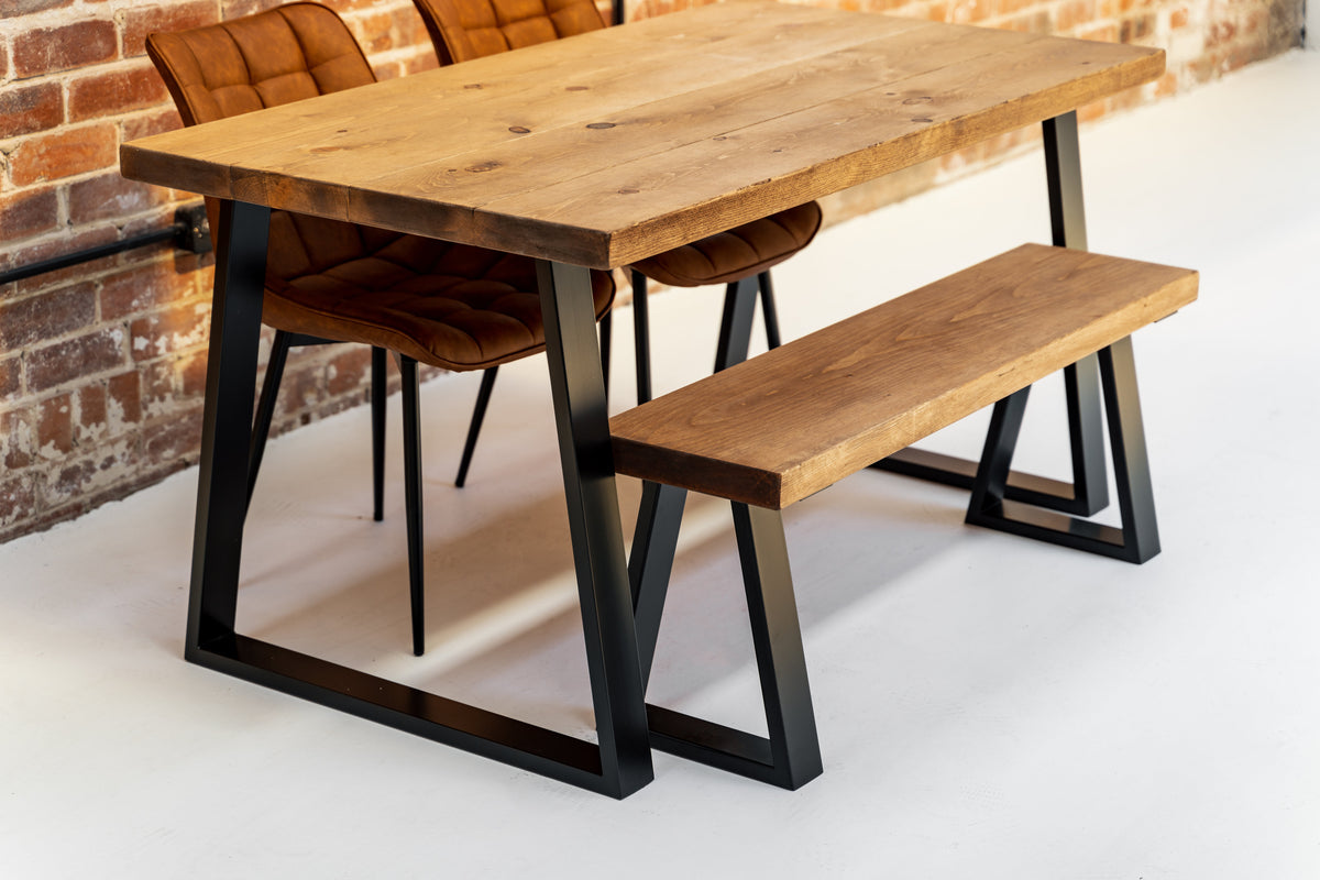 Table Pix Industrial Dining Table with Trapezium Leg – Rust and Oak