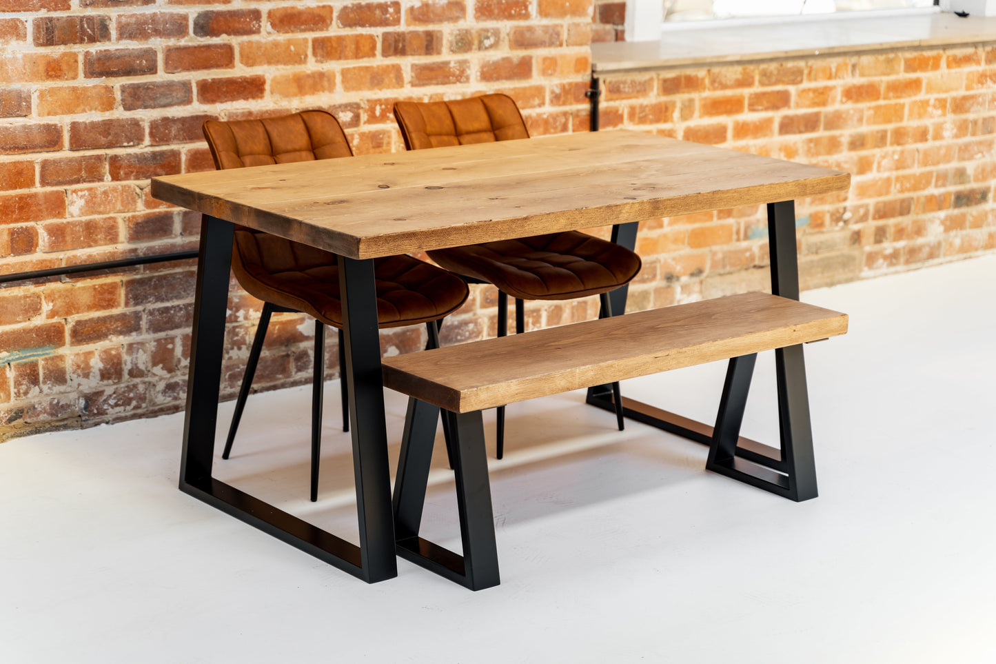 Industrial Dining Table with Trapezium Leg