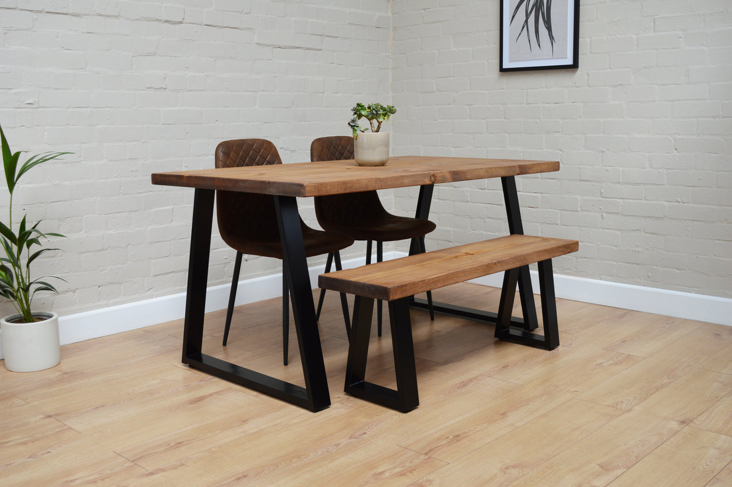 English oak Industrial Dining Table with Trapezium Leg