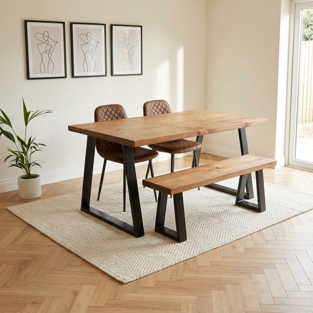 Industrial Dining Table with Trapezium Leg