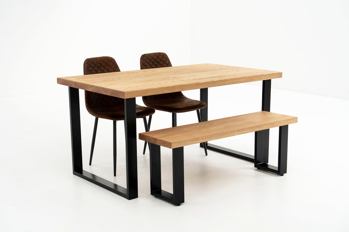 Industrial Solid Ash Dining Table – Rust and Oak