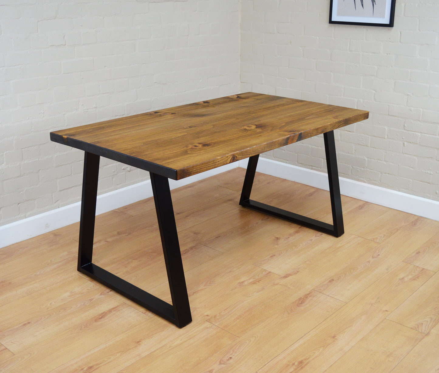 Industrial Dining Table with Trapezium Leg - Smoked Oak