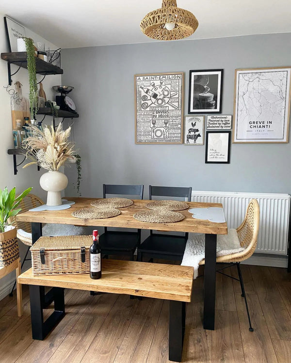 Industrial Dining Table with Square Frame Leg – Rust and Oak