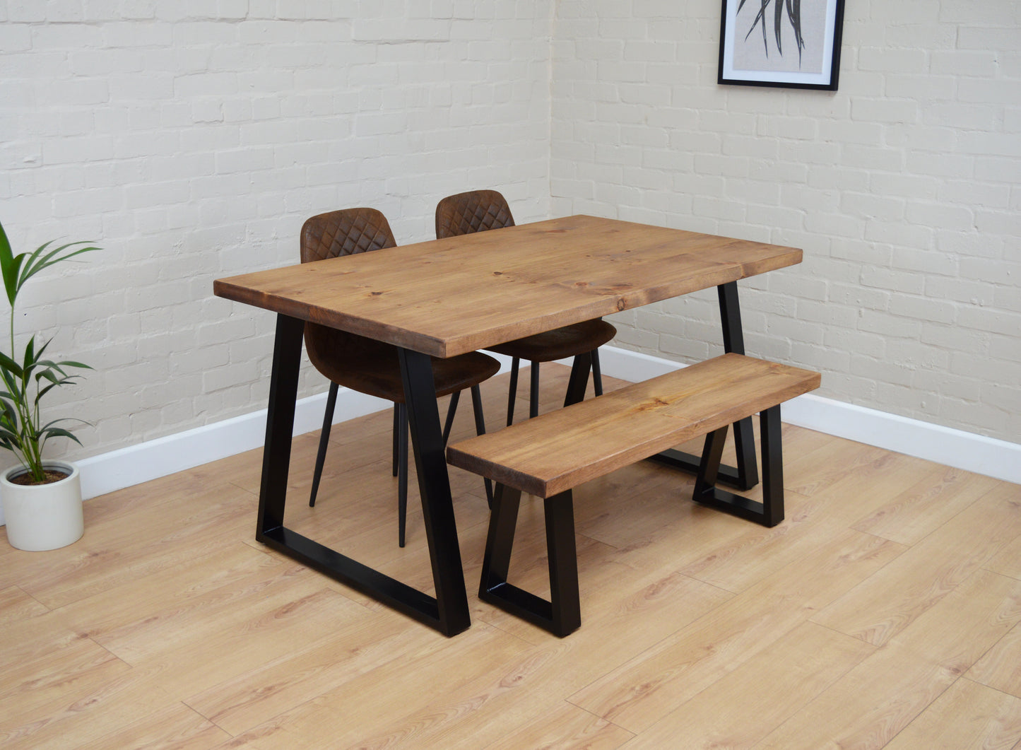 English oak Industrial Dining Table with Trapezium Leg