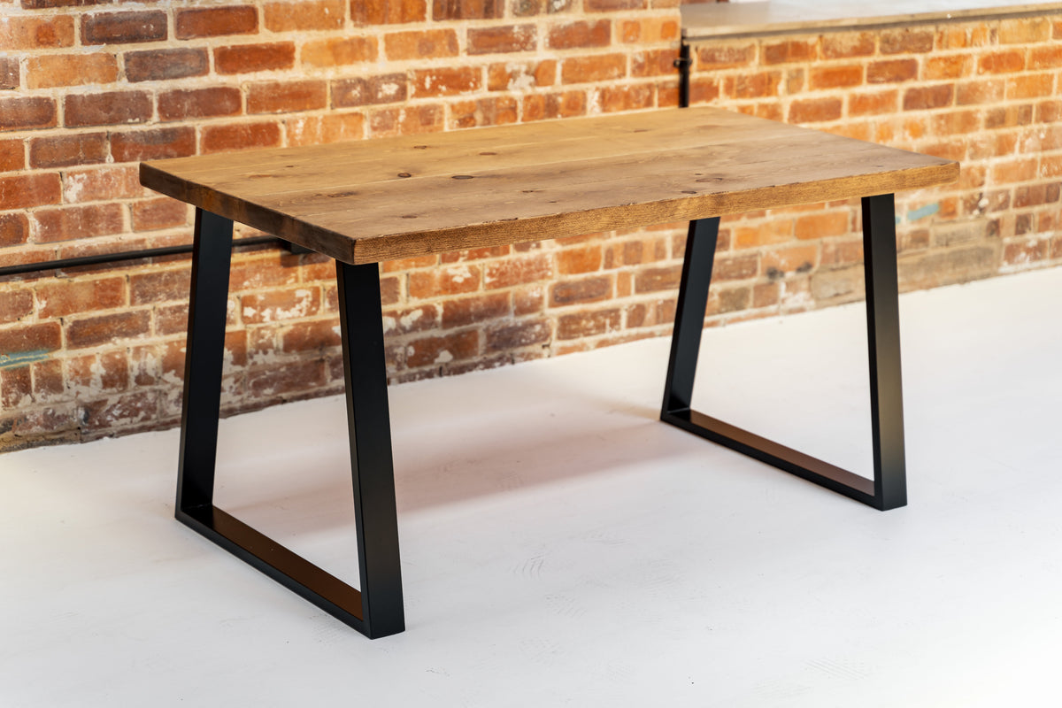 Table Pix Industrial Dining Table with Trapezium Leg – Rust and Oak