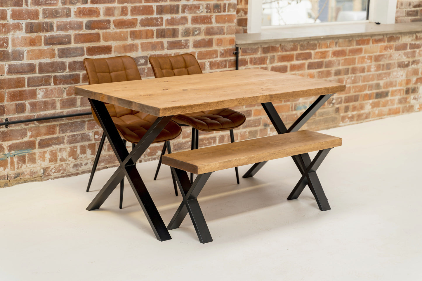 Industrial Dining Table with X-Frame Leg