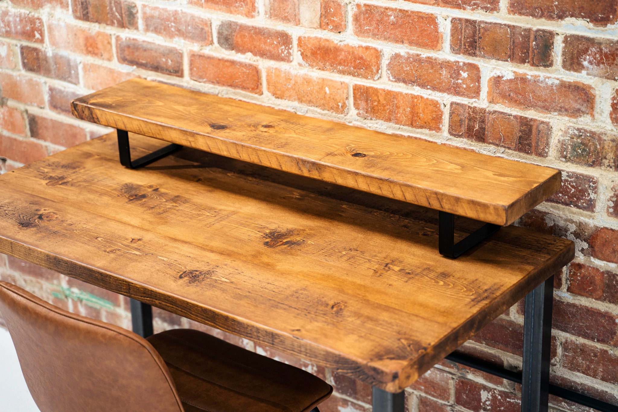 Rustic Monitor Stand | Metal Sides – Rust and Oak