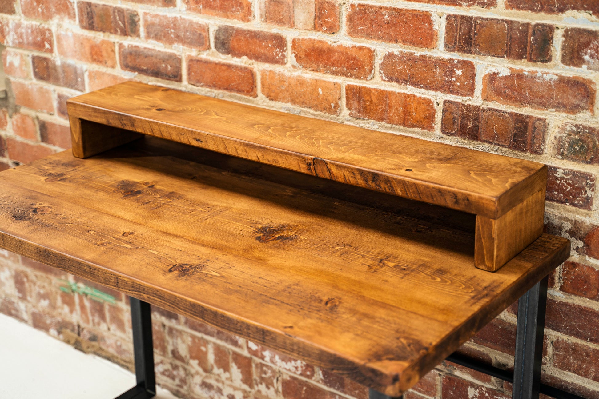 Rustic Monitor Stand | Wooden Sides – Rust and Oak