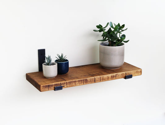 Rustic Wooden Wall Shelves with Industrial Style Bracket | 22.5cm depth