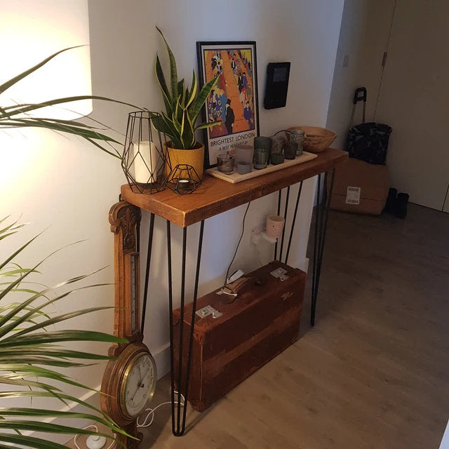 Rustic Console Table 30cm Deep Handcrafted Side Table Rust and Oak