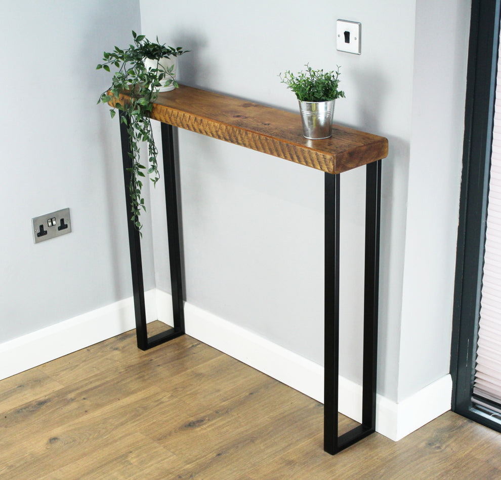 Rustic Console Table 20cm Depth Rust and Oak