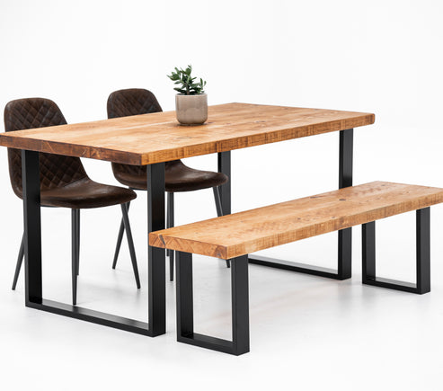 Industrial Dining Table with Square Frame Leg – Rust and Oak