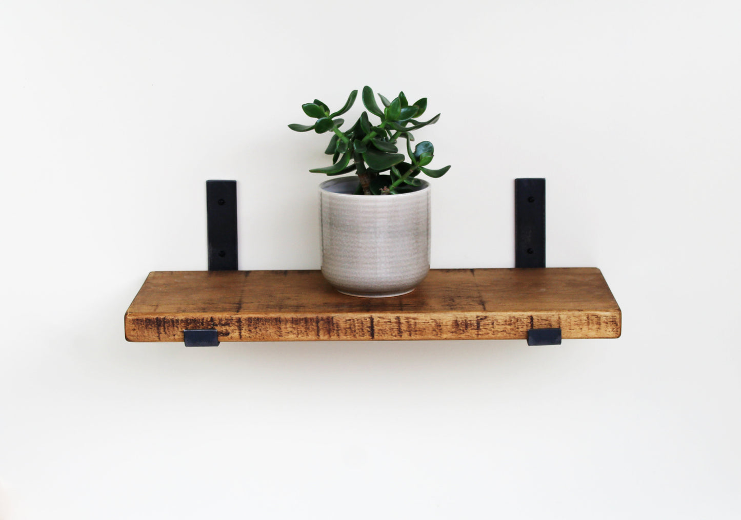 Rustic Wooden Wall Shelves with Industrial Style Bracket | 22.5cm depth