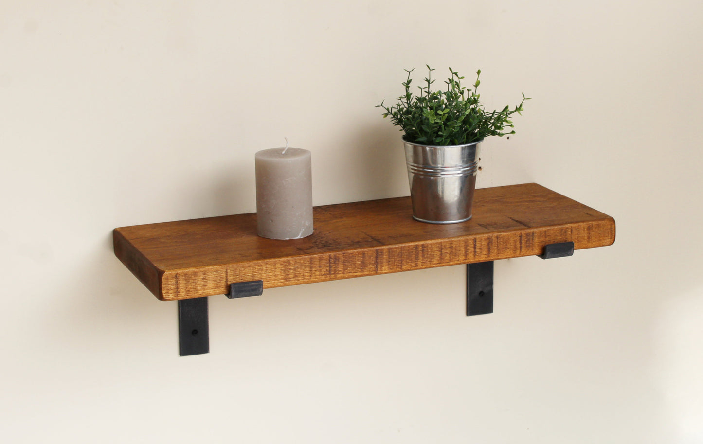 Chunky Rustic Wooden Wall Shelves with Industrial Style Bracket | 22.5cm depth